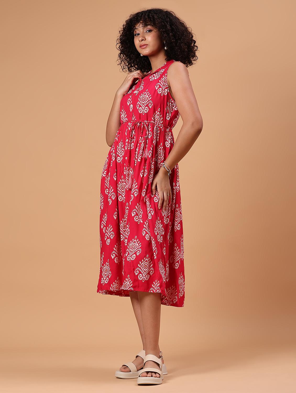 women pink printed sleeveess fit & flare ethnic dress - 21744147 - Standard Image - 5