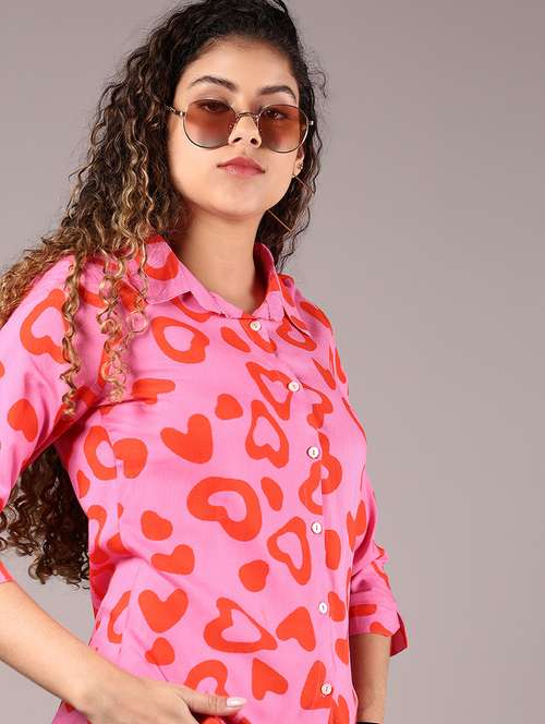 women pink printed collared regular shirt - 21744155 - Standard Image - 0