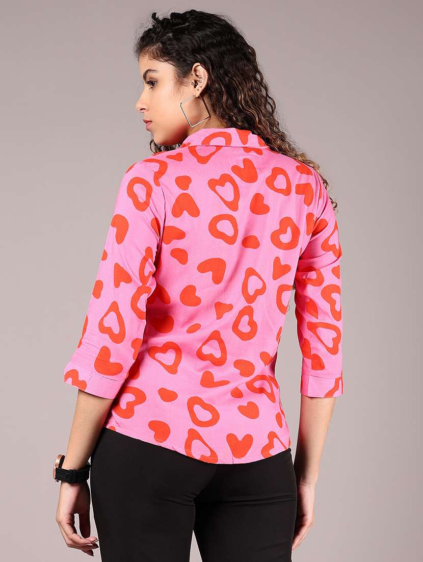 women pink printed collared regular shirt - 21744155 - Standard Image - 3