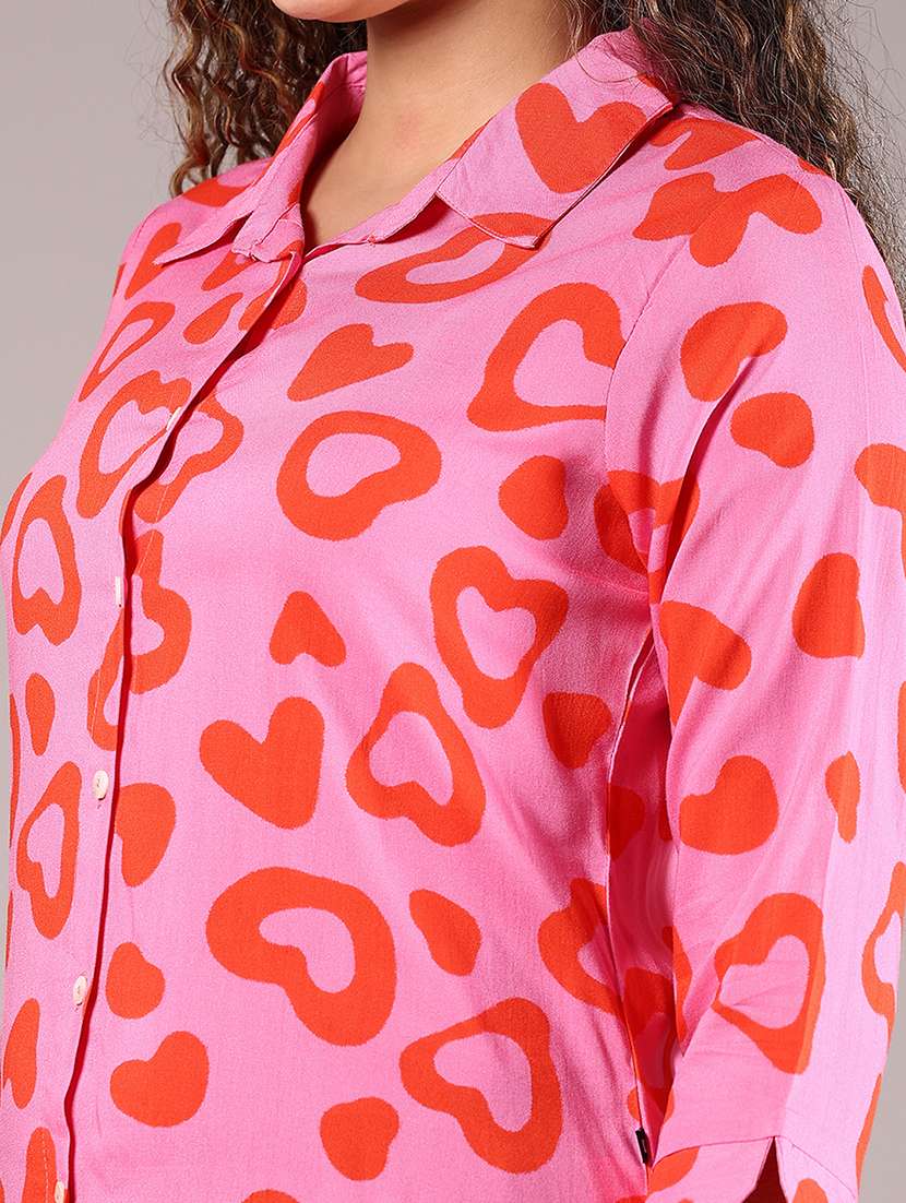 women pink printed collared regular shirt - 21744155 - Standard Image - 5