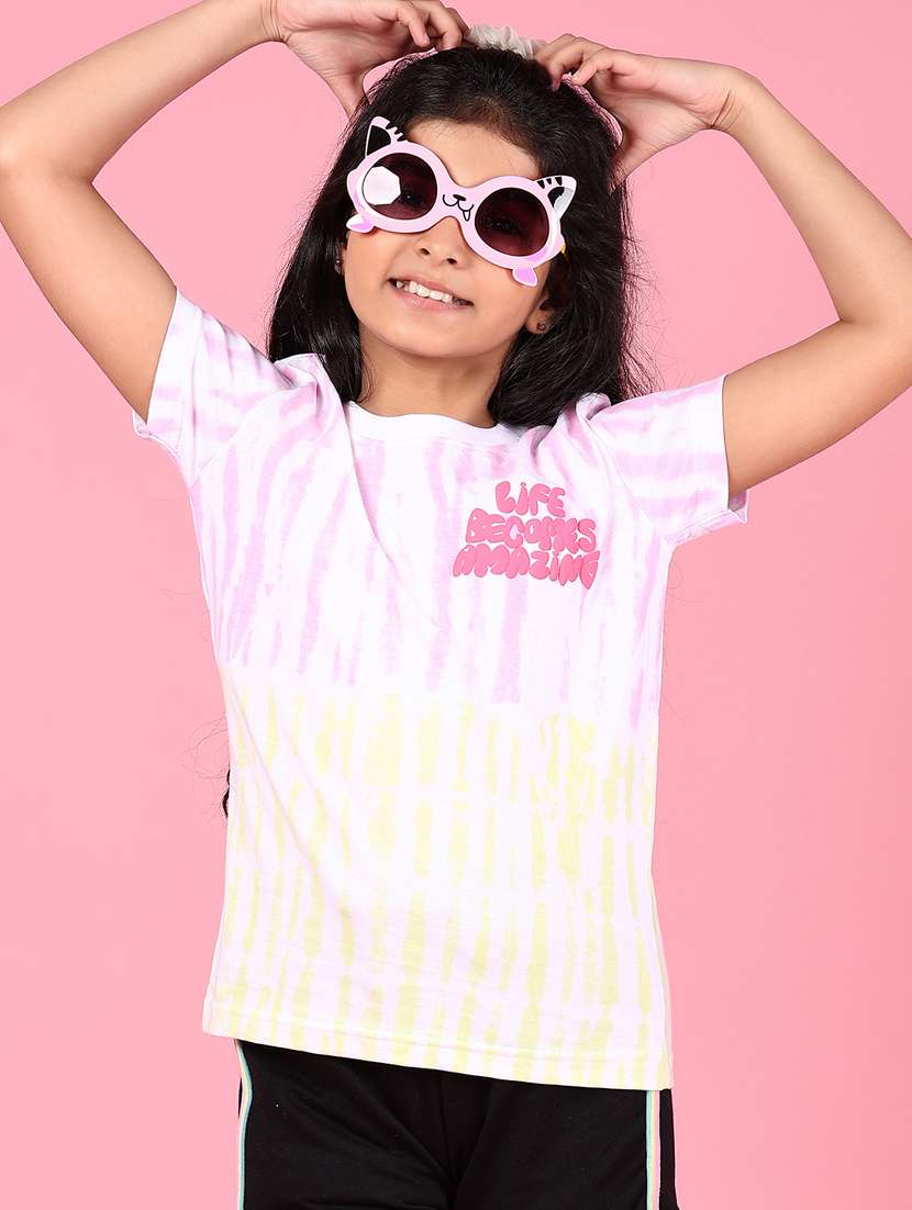 girls printed short sleeves round neck tee