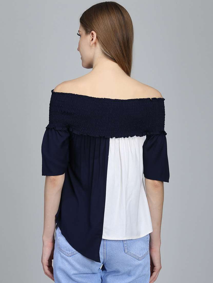 women color blocked off shoulder asymmetric top - 21744418 -  Standard Image - 3