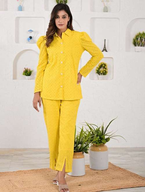 women solid shirt and trouser co-ord set - 21744991 -  Standard Image - 0