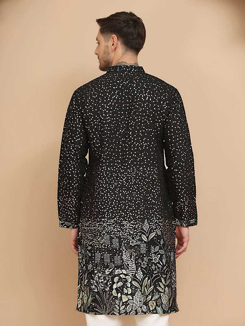 men embroidered mandarin neck long kurta - 21745601 -  Standard Image - 3