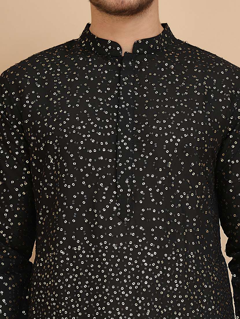 men embroidered mandarin neck long kurta - 21745601 -  Standard Image - 5