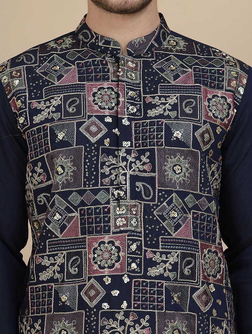 men embroidered mandarin neck long kurta - 21745617 - Standard Image - 5