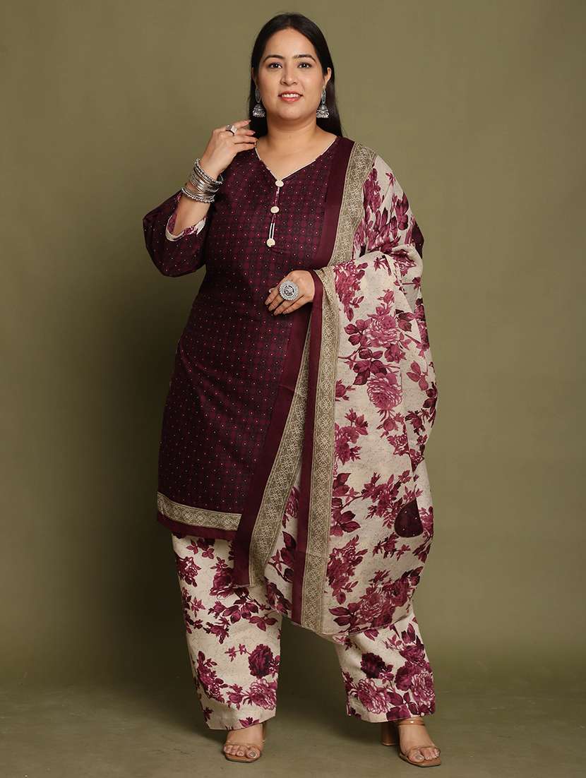 women printed plus size kurta salwar with dupatta set