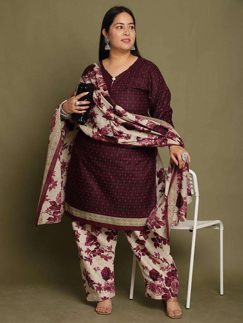 women printed plus size kurta salwar with dupatta set