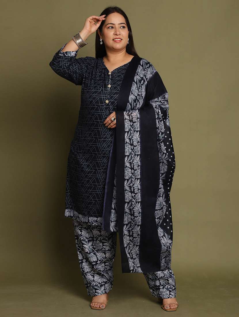 women printed plus size kurta salwar with dupatta set