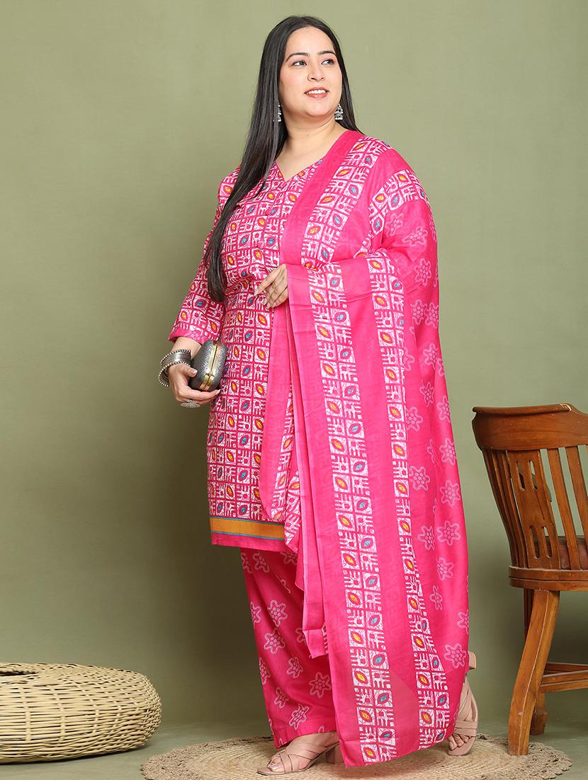 women printed plus size kurta salwar with dupatta set