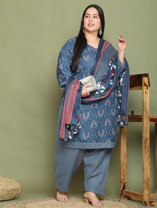 women printed plus size kurta salwar with dupatta set - 21745745 - Standard Image - 0