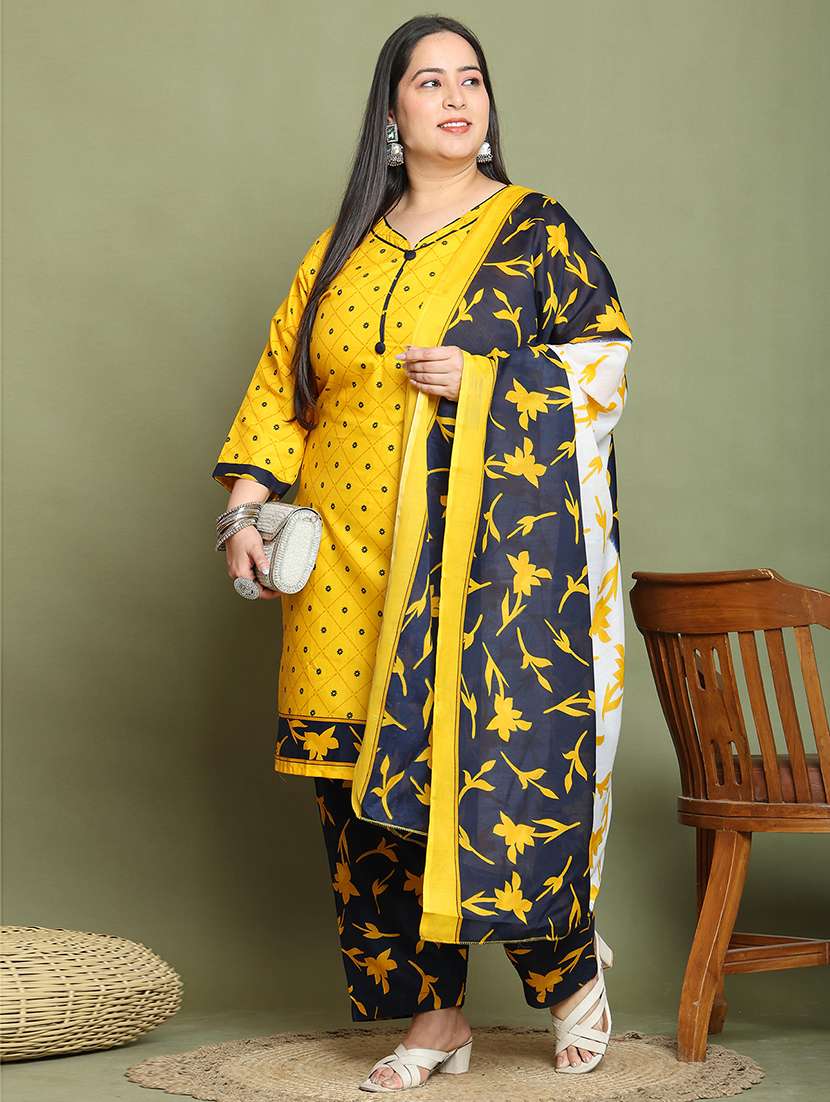 women printed plus size kurta salwar with dupatta set