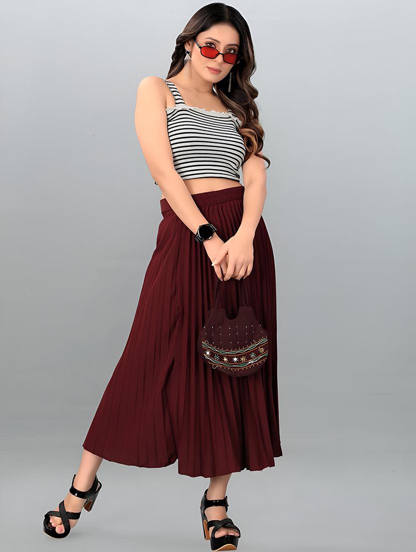 women solid high rise flared skirt - 21745806 - Standard Image - 3