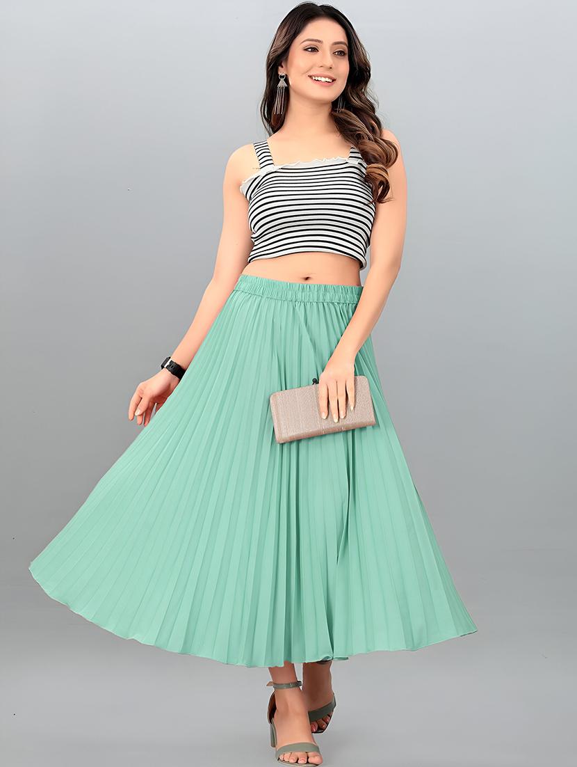 women solid mid rise flared skirt - 21745810 - Standard Image - 3