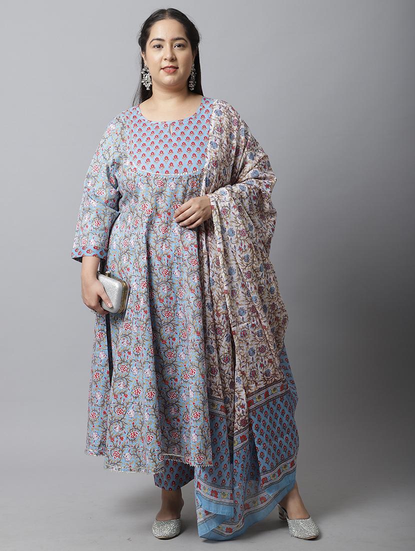 women plus size three quarter sleeve kurta pant with dupatta set - 21745811 - Zoom Image - 0