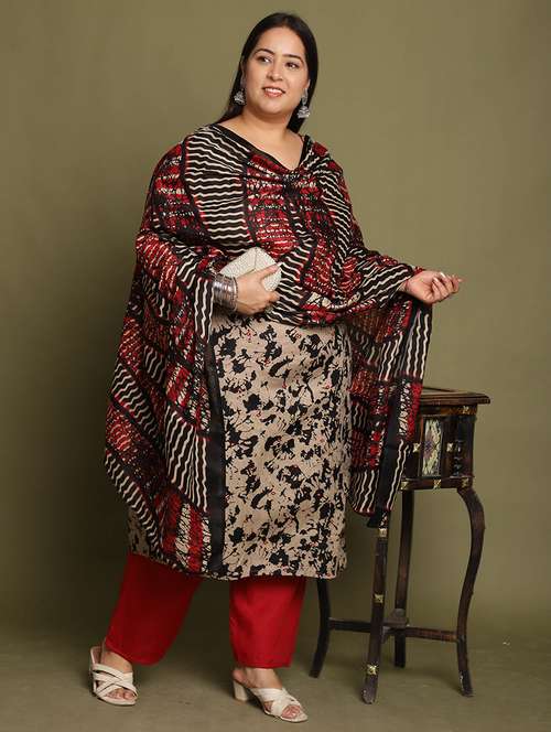 women printed plus size kurta pant with dupatta set - 21745822 -  Standard Image - 0