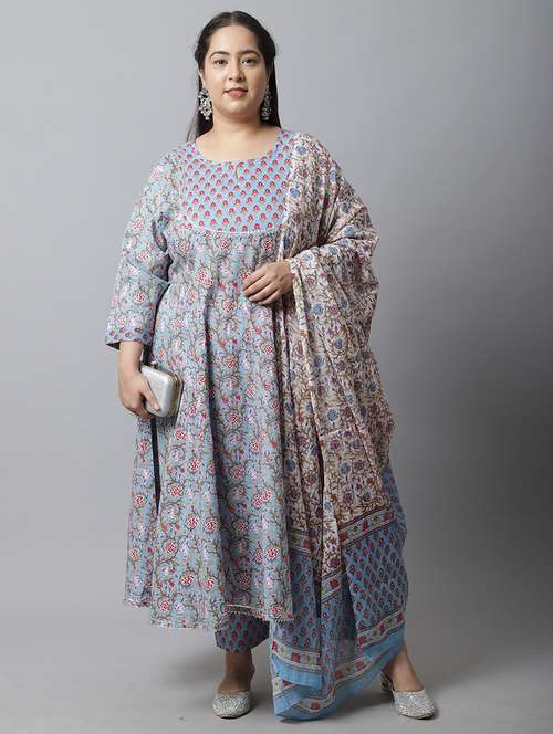 women printed plus size kurta pant with dupatta set - 21745856 -  Standard Image - 0