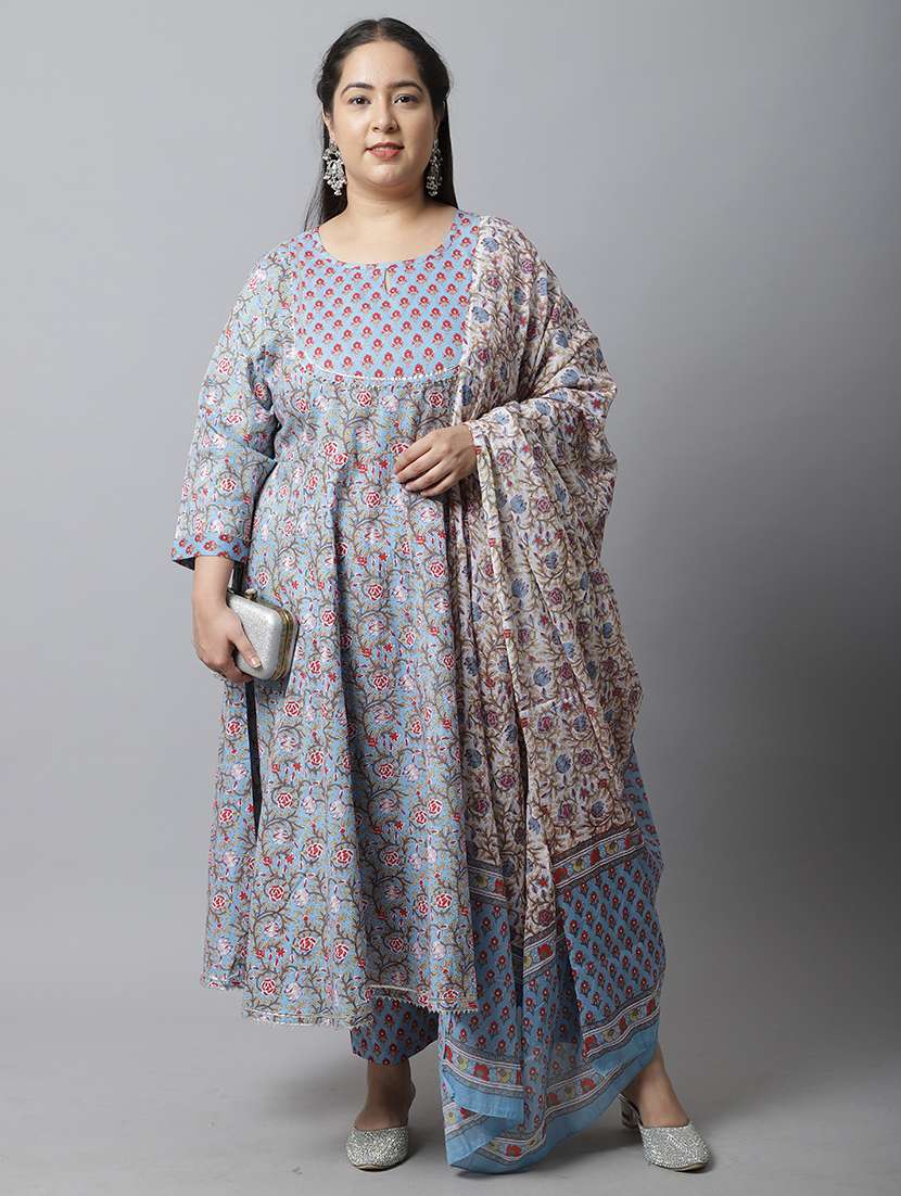 women printed plus size kurta pant with dupatta set