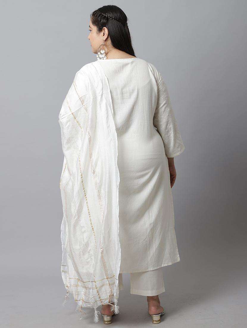 women plus size three quarter sleeve kurta pant with dupatta set - 21745864 -  Standard Image - 3