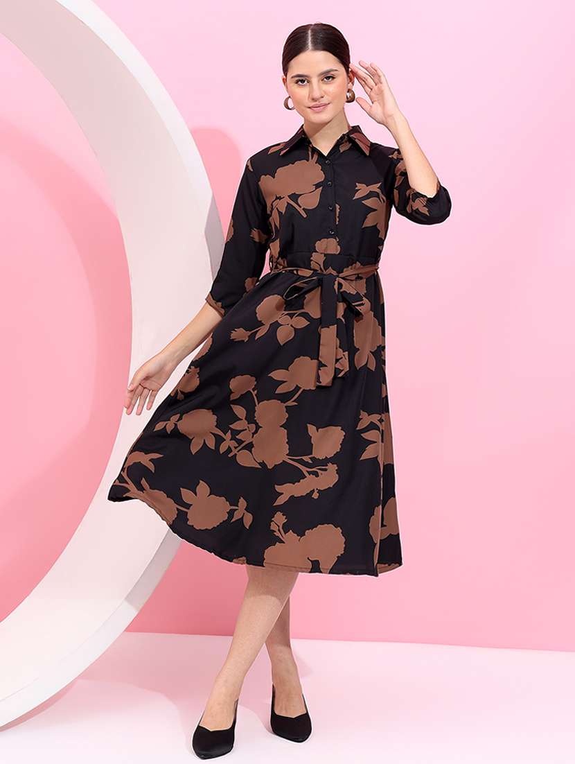 women floral print shirt dress