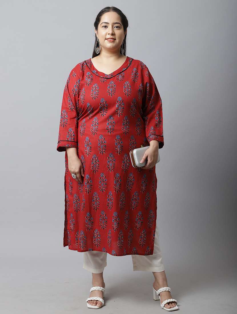 women plus size floral printed straight kurta