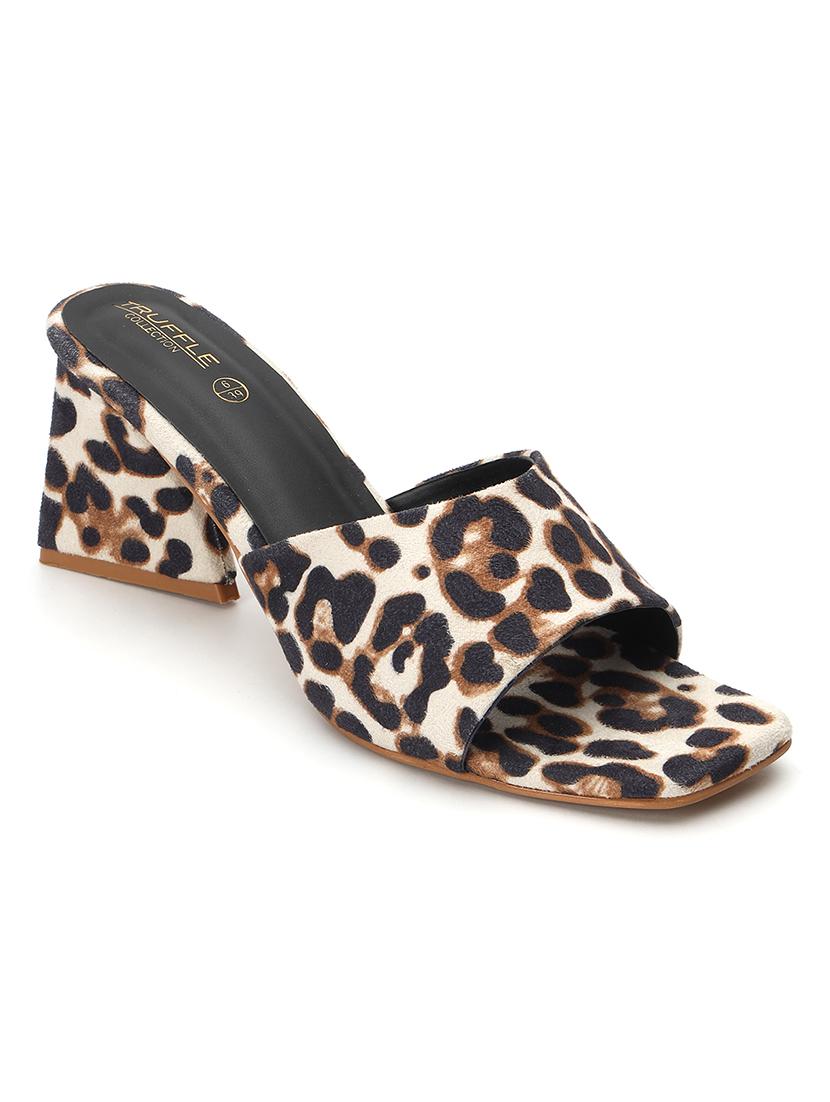 women animal print slip on block heel sandal