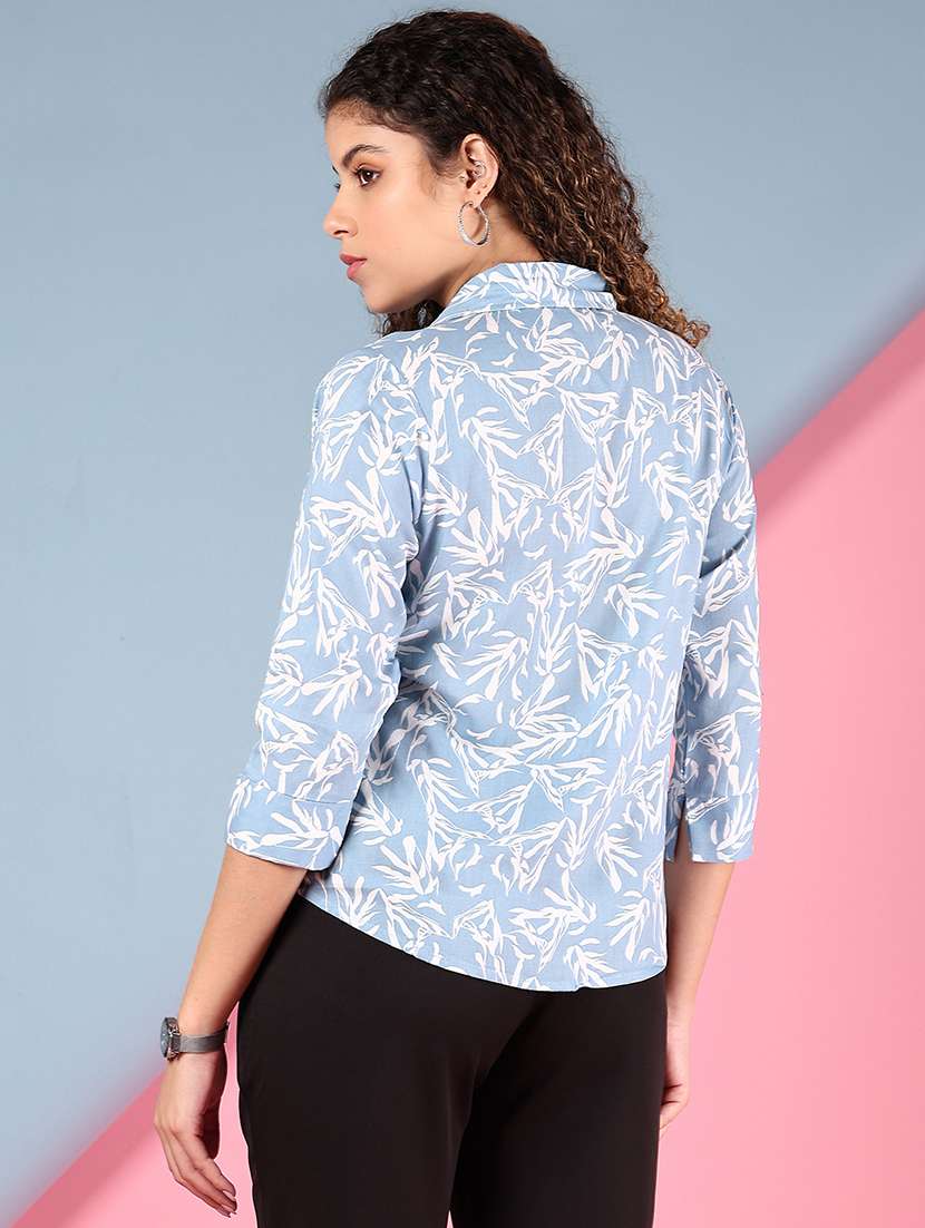 women light blue printed collared regular shirt - 21746170 - Standard Image - 3