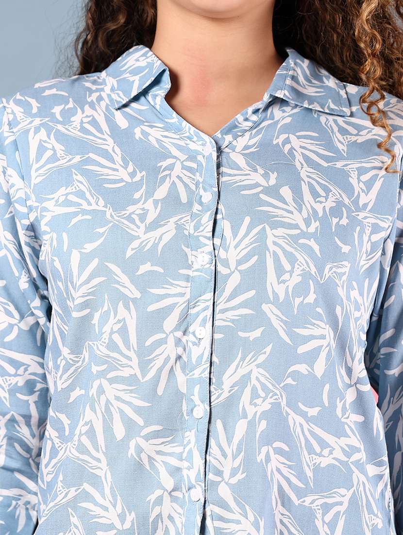 women light blue printed collared regular shirt - 21746170 - Standard Image - 5