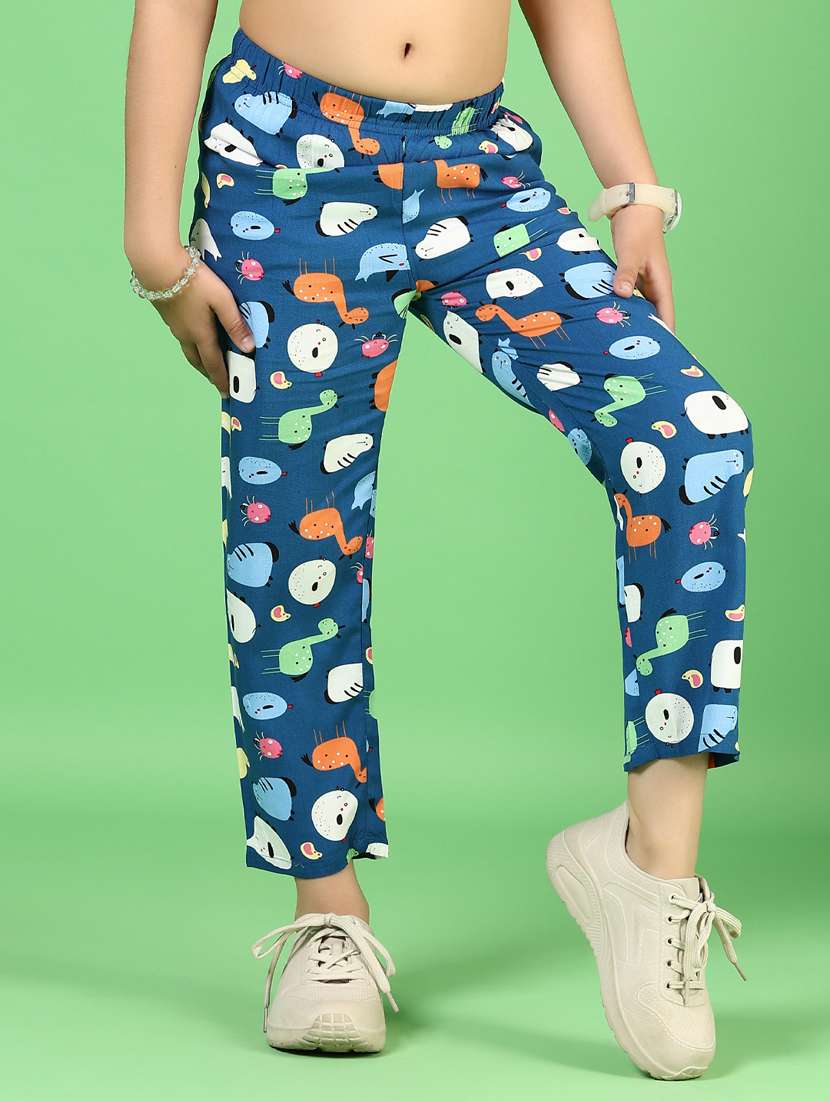 girls printed mid rise casual trouser