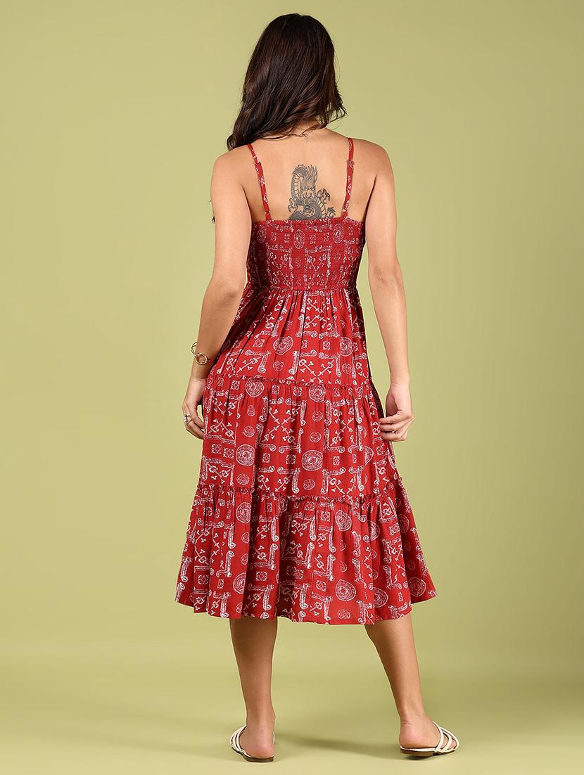 women red printed shoulder strap tiered ethnic dress - 21746191 - Standard Image - 3
