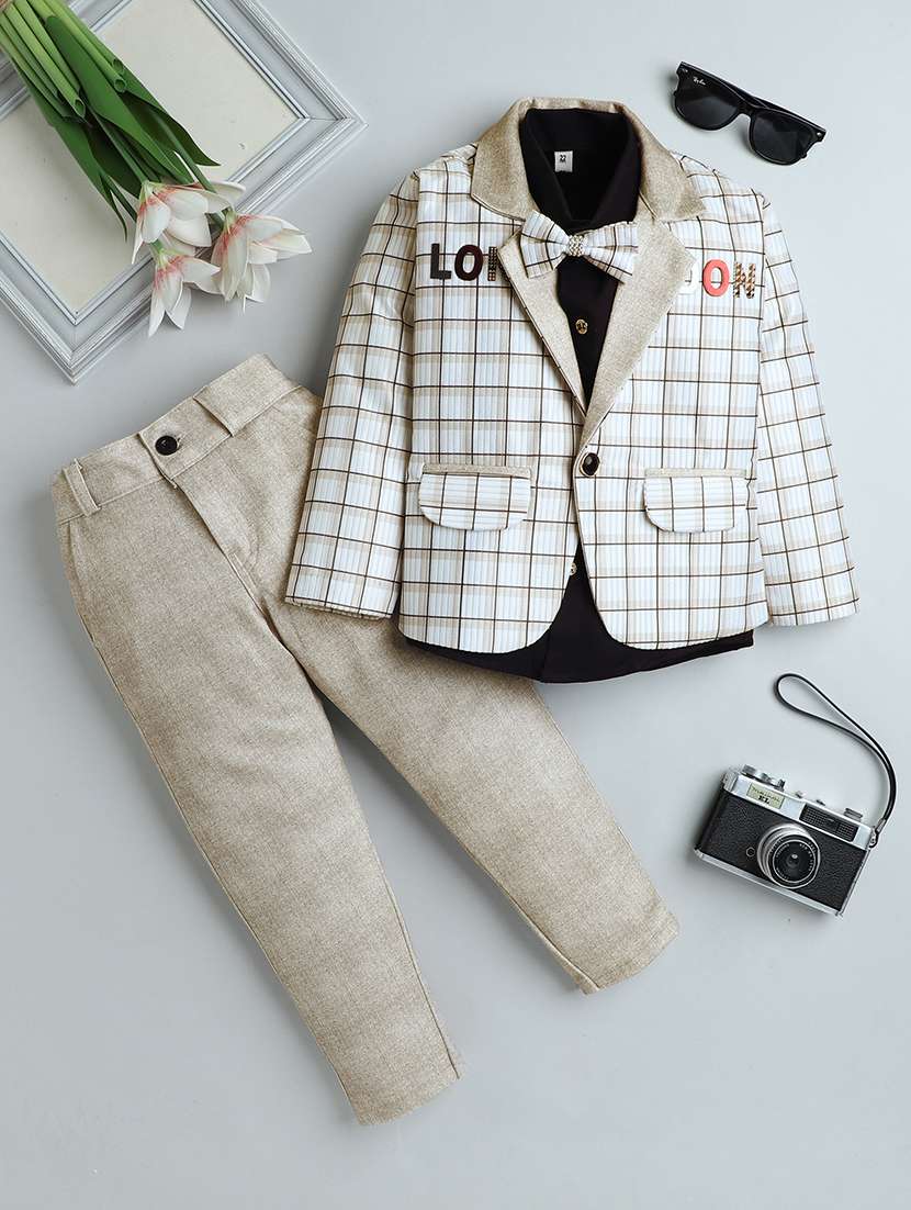 boys checkered three piece suit set