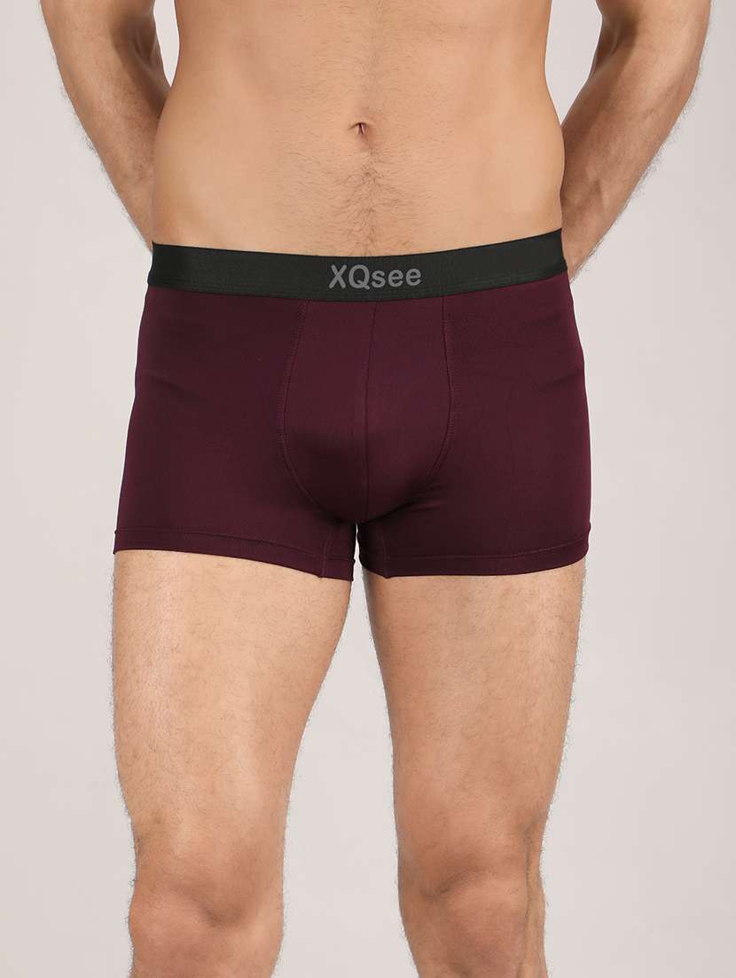 men maroon solid trunks 