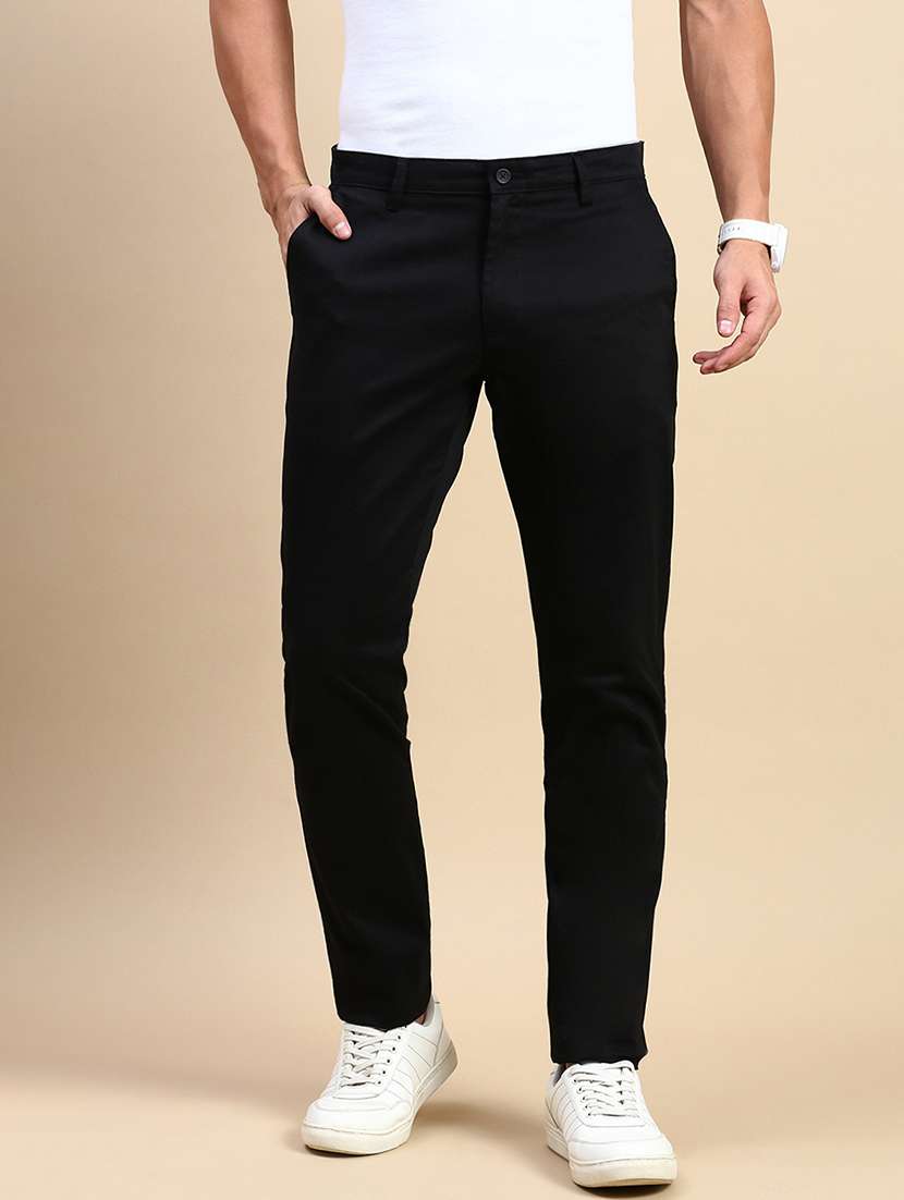 men mid rise solid flat front casual trouser