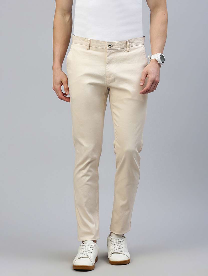 men mid rise solid flat front casual trouser - 21746572 -  Zoom Image - 0