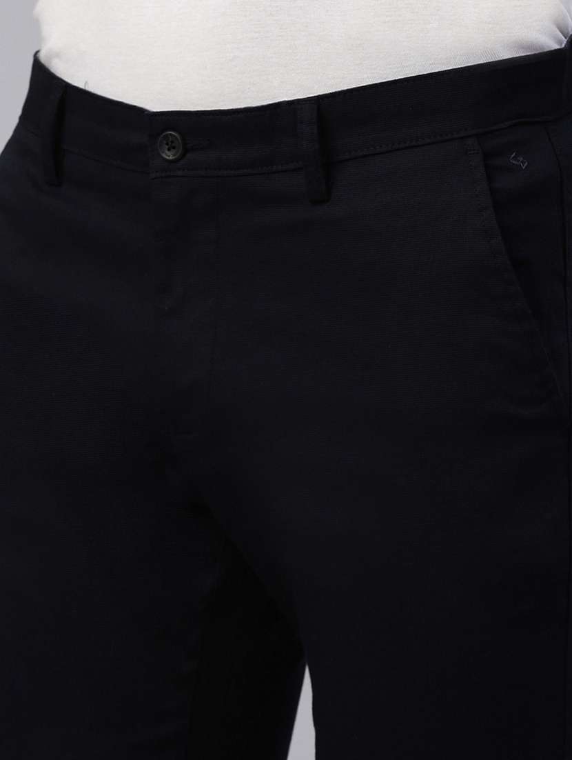navy blue cotton flat front casual trousers - 21746575 -  Standard Image - 5