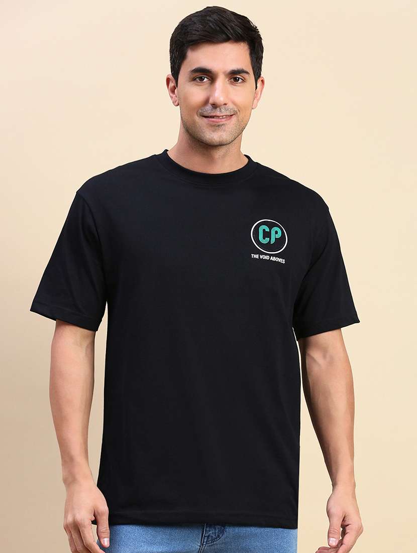 men short sleeves front & back print t-shirt