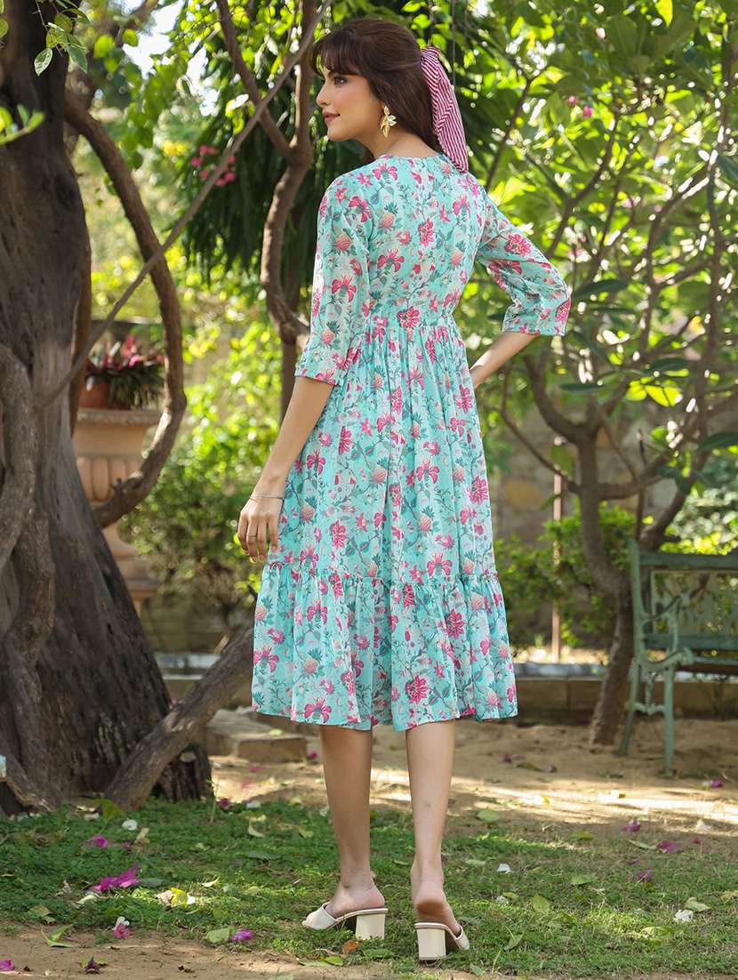 Turquoise Georgette Tiered  Dress