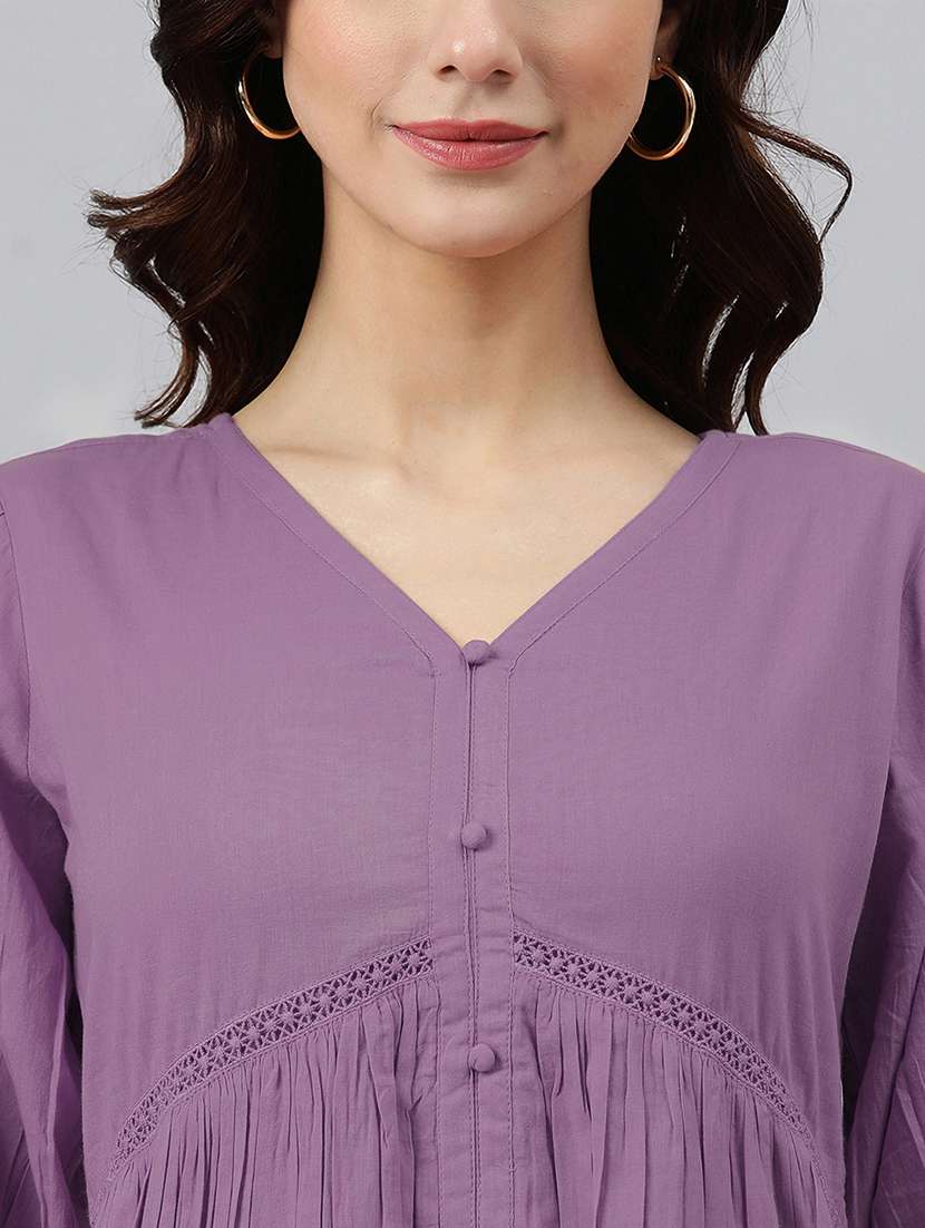 women solid puff sleeves a-line dress - 21746685 - Standard Image - 5