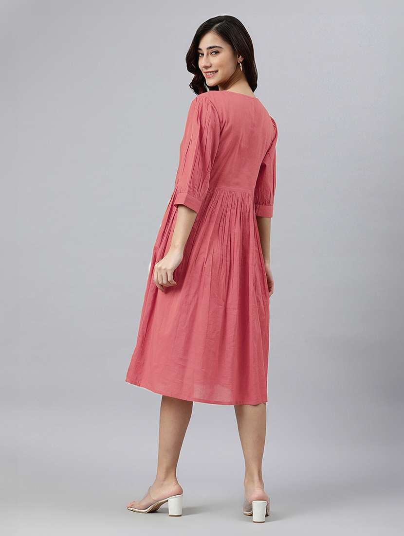 women solid puff sleeves a-line dress - 21746686 -  Standard Image - 3