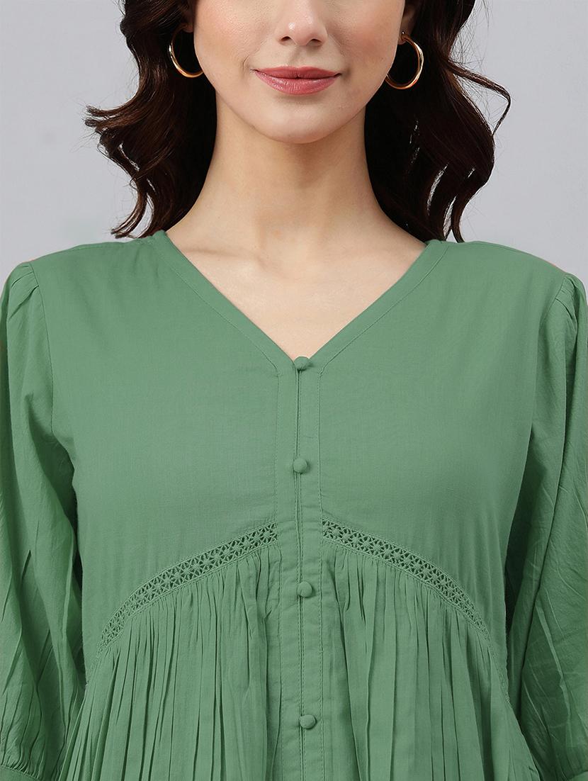 women solid puff sleeves a-line dress - 21746687 - Standard Image - 5
