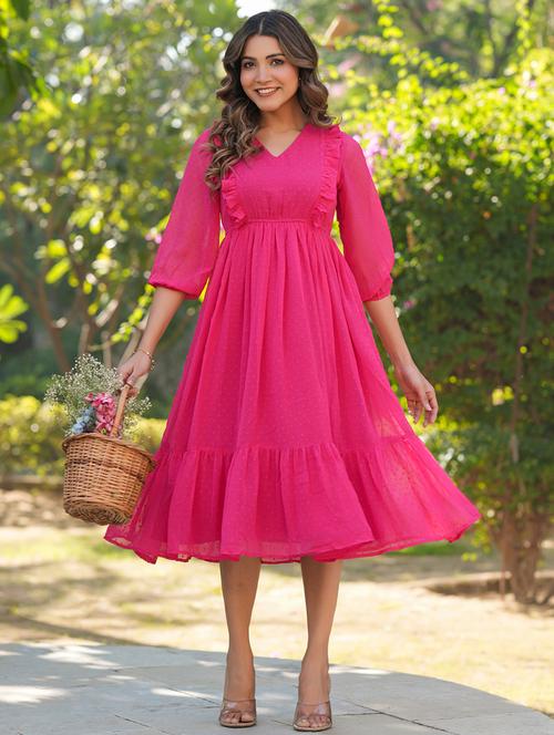 women dobby self design tiered dress - 21746692 - Standard Image - 0