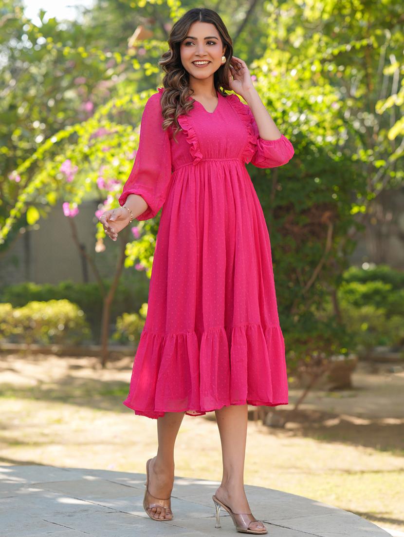 women dobby self design tiered dress - 21746692 - Standard Image - 3