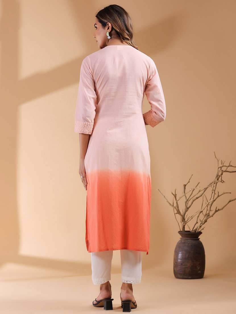 women notch neck chikankari straight kurta - 21746697 -  Standard Image - 3