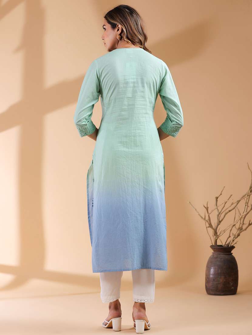 women notch neck chikankari straight kurta - 21746699 - Standard Image - 3