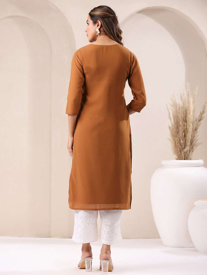 women round neck chikankari straight kurta - 21746701 -  Standard Image - 3