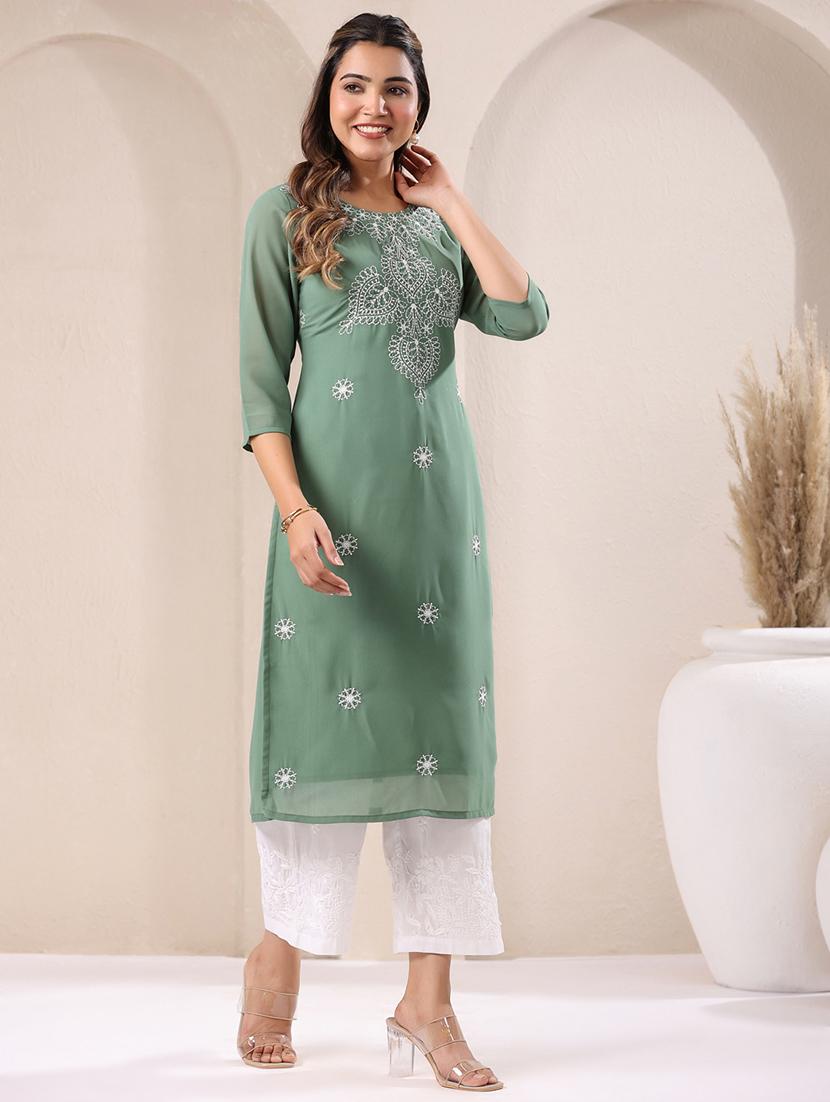 women embroidered round neck straight kurta - 21746702 - Zoom Image - 0