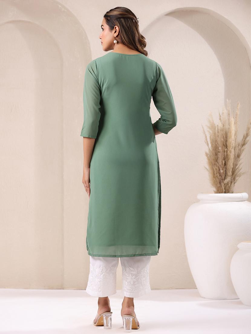 women embroidered round neck straight kurta - 21746702 - Standard Image - 3
