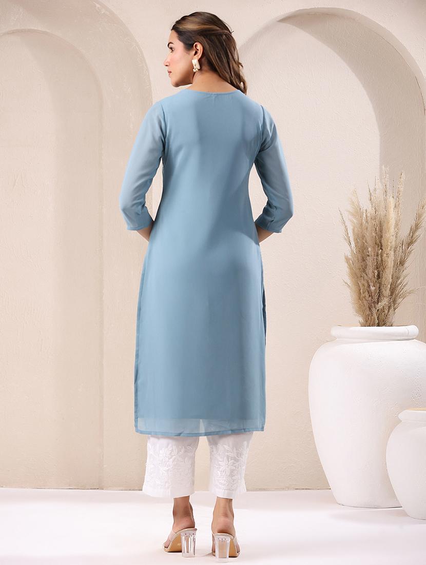 women round neck chikankari straight kurta - 21746703 - Standard Image - 3