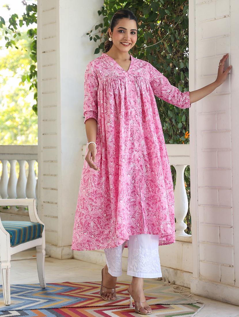 women printed v-neck a-line kurta - 21746709 -  Zoom Image - 0