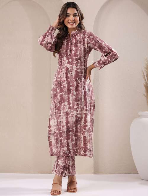 women mandarin neck tie & dye kurta pant set - 21746720 -  Standard Image - 0